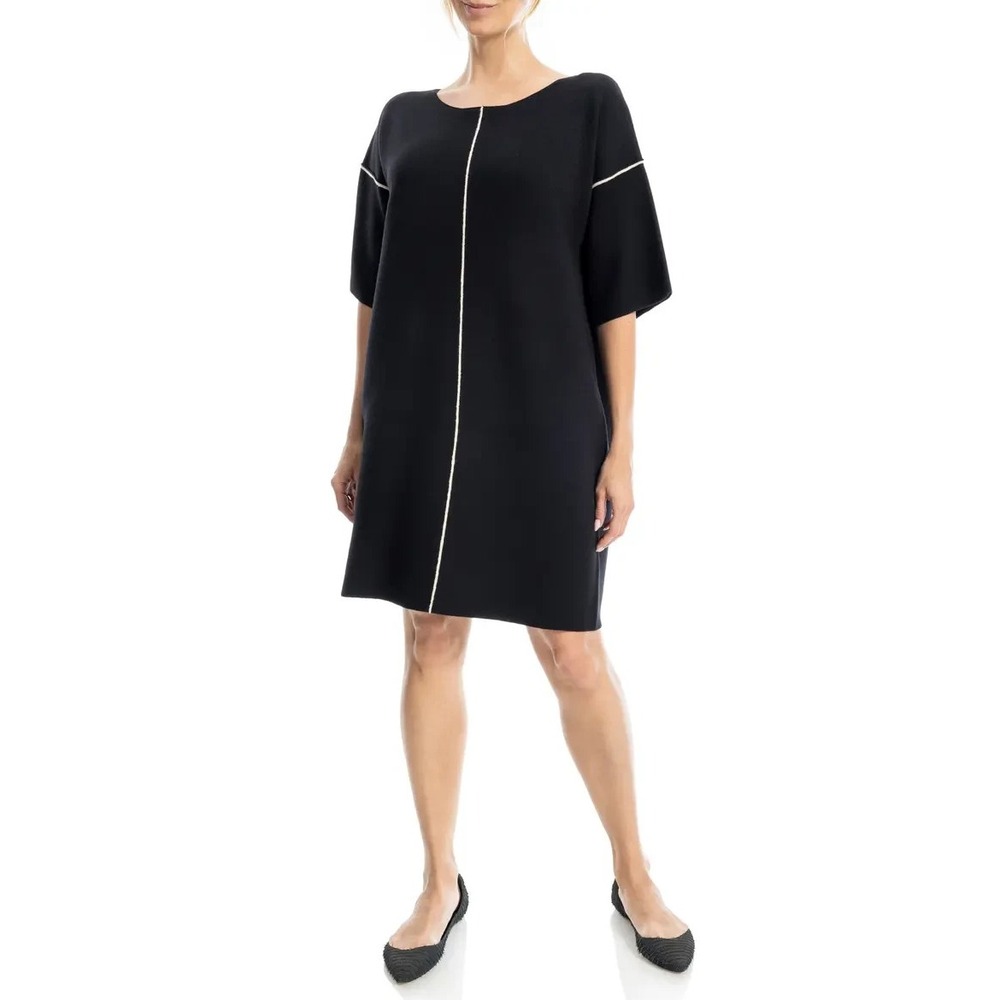 Max Studio Boxy Short Sleeve Sweater Dress Black Size S